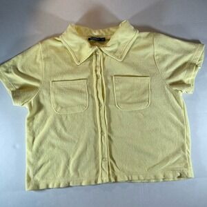 Nasty Gal‎ Yellow Terry Cloth Cropped Button Up Shirt Womens Size 6
